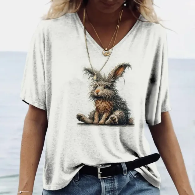 Ladies' V neck T shirt 3d Printing Animated Rabbit Short Sleeve Hx240623R9 L - Shop at LoveMi