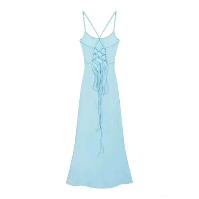 Women's Korean style Backless Hollow out Tie Dress Blue - Shop at LoveMi