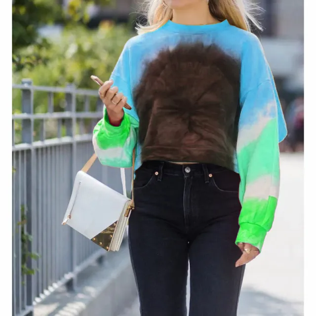 Women's Gradient Long Sleeve Round neck Pullover Blue - Shop at LoveMi