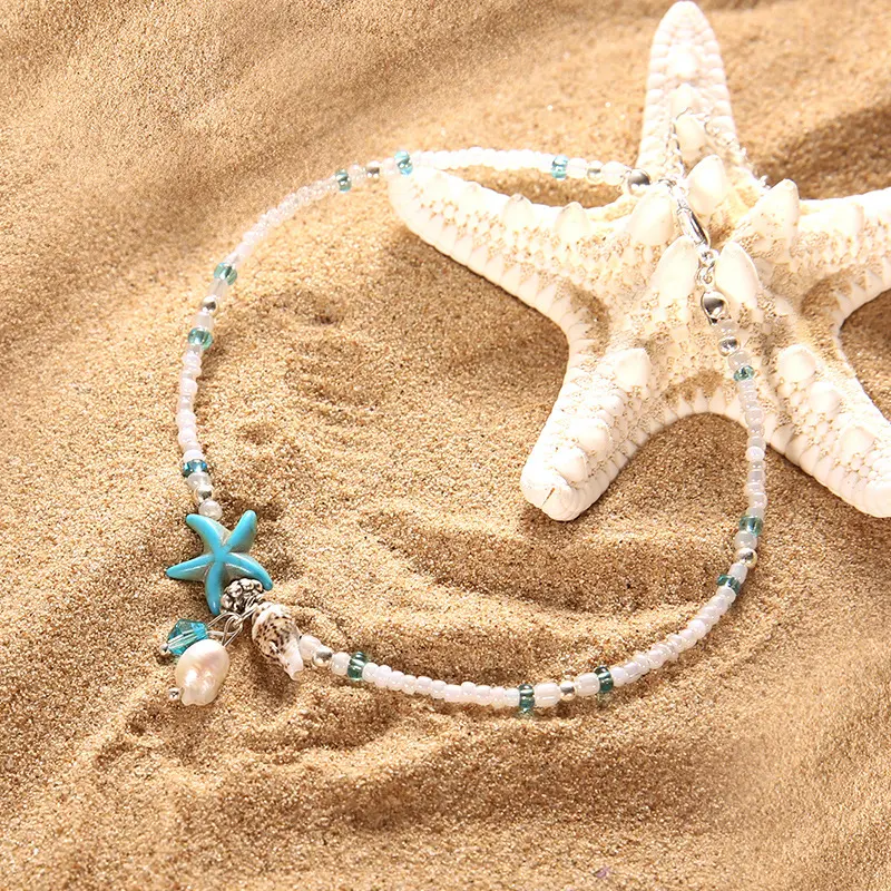Beach-style Sea-themed Starfish Rice and Conch Foot Jewelrytrendy