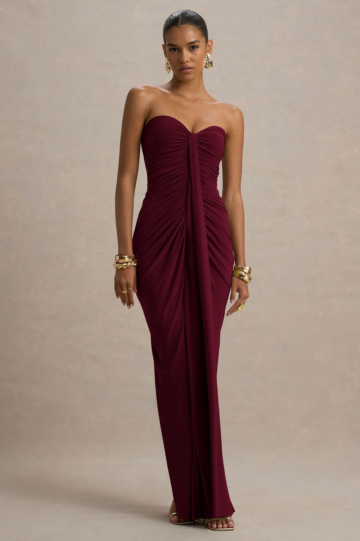 Sexy Bandeau Slim Fit Pleated Sheath Dress Wine Red - Shop at LoveMi