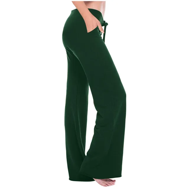 Elastic Waist Oblique Pocket Casual Yoga Trousers Green - Shop at LoveMi