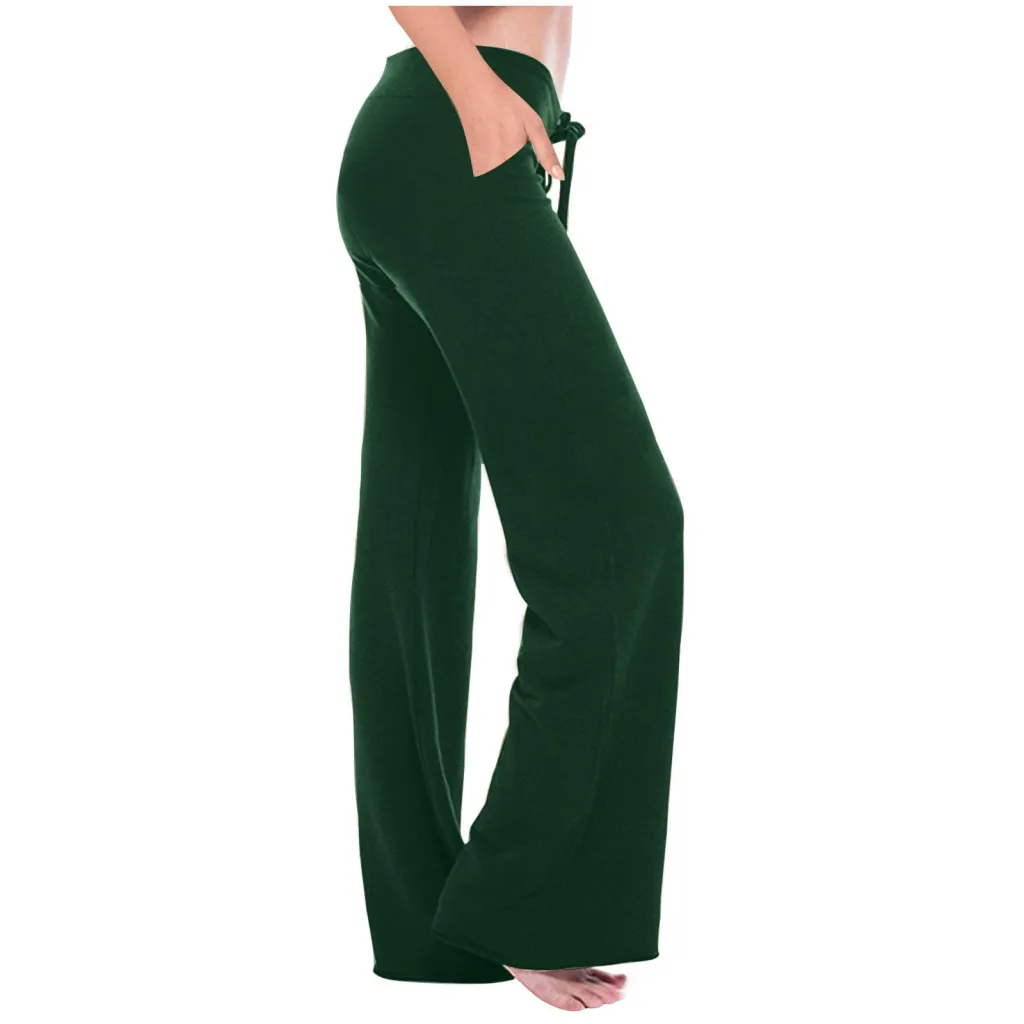 Elastic Waist Oblique Pocket Casual Yoga Trousers - Green