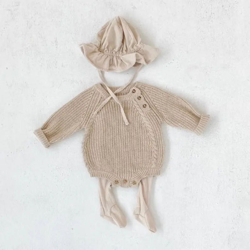 Infants Baby Solid Color Knitted Romper Loose Pullover Long Sleeve Triangle