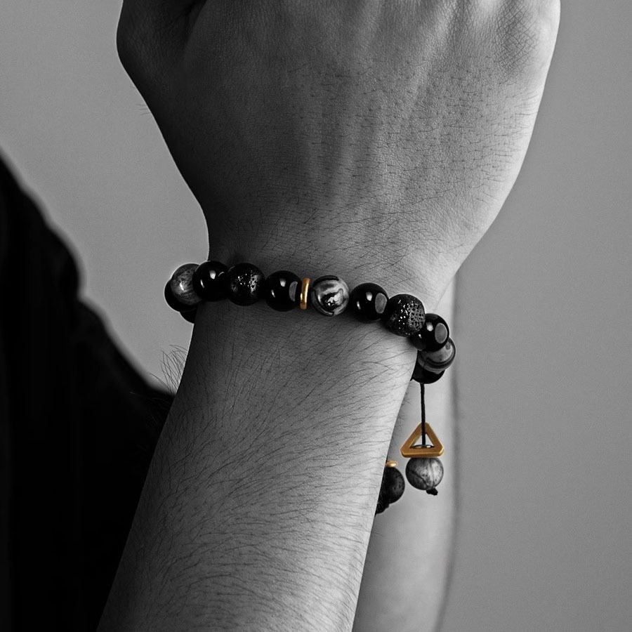 Volcanic Rock Obsidian Bracelet Male