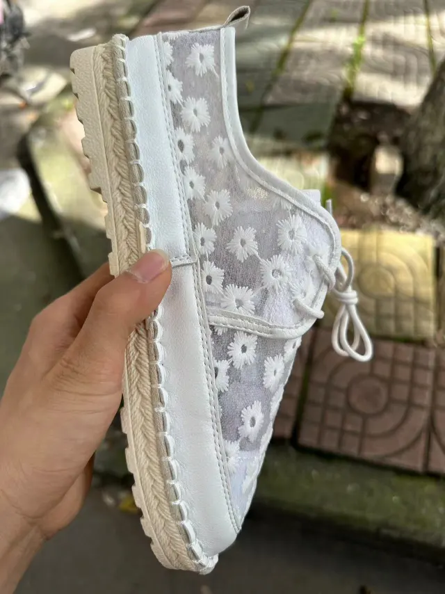 Flower Lace Up Casual Women's Pumps White - Shop at LoveMi