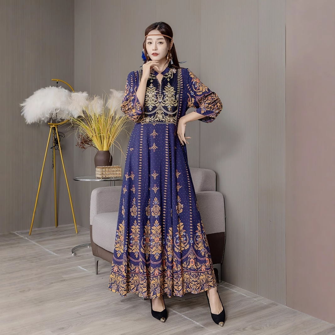 Embroidered Swing Skirt Artistic Vintage Dress Leisure Vacation Travel Dress