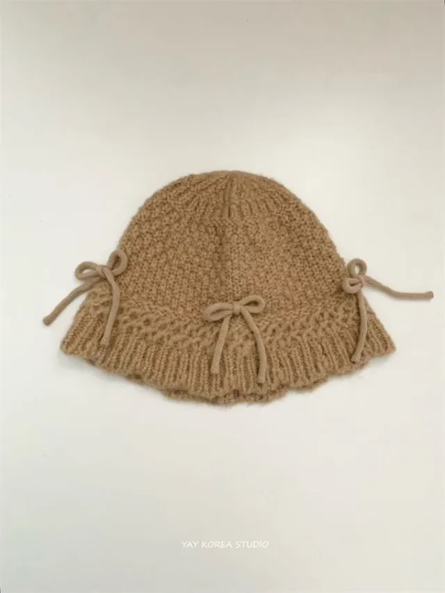 Autumn And Winter Bow Knitted Fisherman Hat Wool Bucket Khaki - Shop at LoveMi