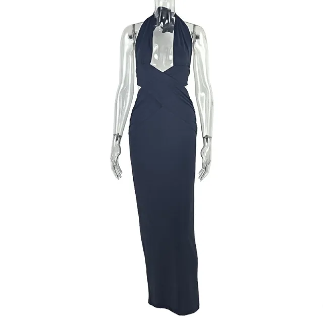 Low cut Figure hugging Long Dress That Flatters The Silhouette Black - Shop at LoveMi