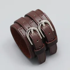 Punk Pin Buckle Leather Bracelet Simple And Adjustable Wide Leather Hip Hop - Brown - View 1