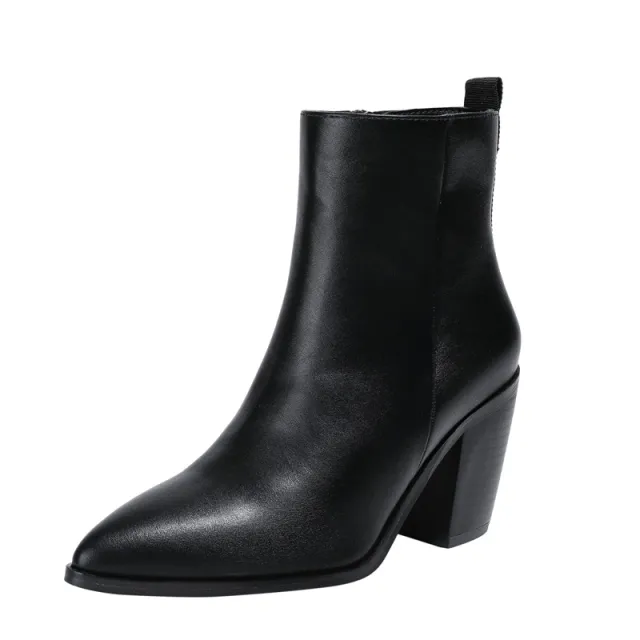 New High Heel Side Zipper Head Chunky Heel Martin Boots Women Black - Shop at LoveMi