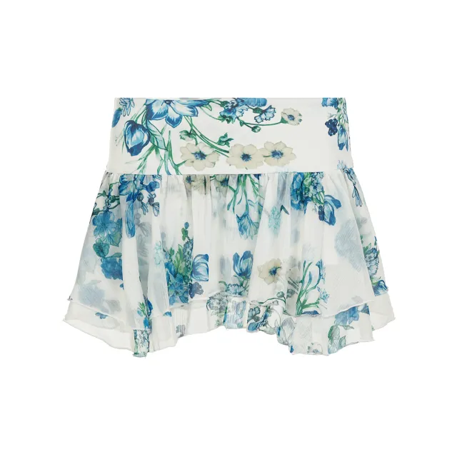 American Street Style Mesh Floral Print Irregular Skirt Blue - Shop at LoveMi