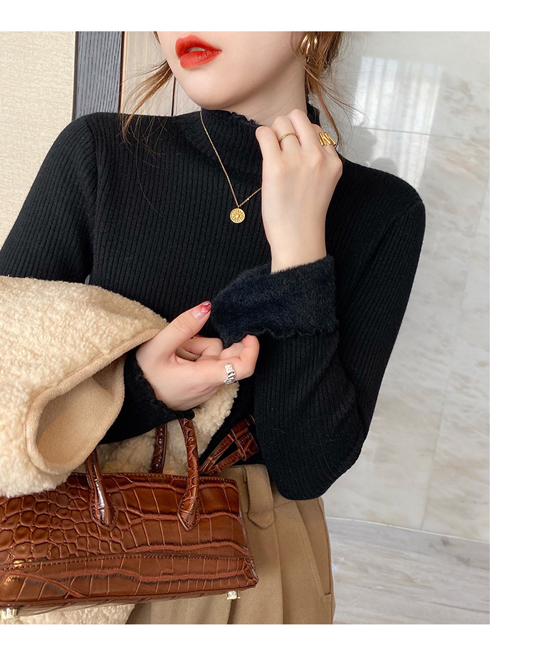 Women's Autumn And Winter Fleece-lined Mock Neck Sweater Knitwear Top