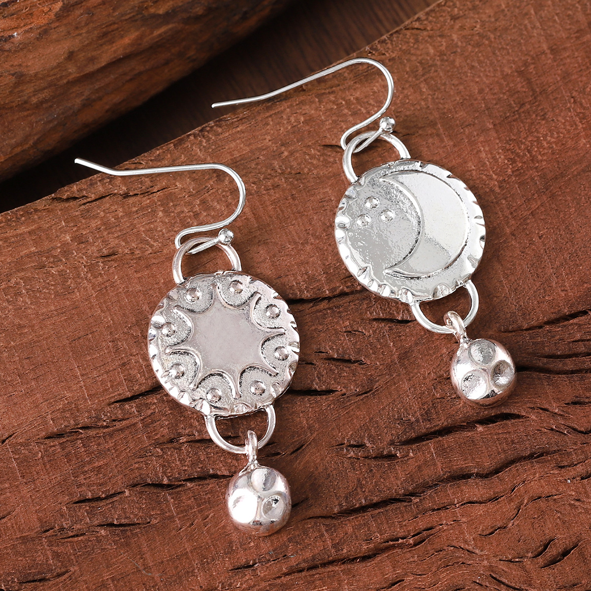 Geometric Round Sun Moon Print Earrings Fashion