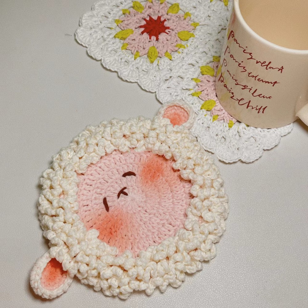 Diy Material Package Lamb Coaster Handmade Wool Woven Little Flower Cup Heat Proof Mat
