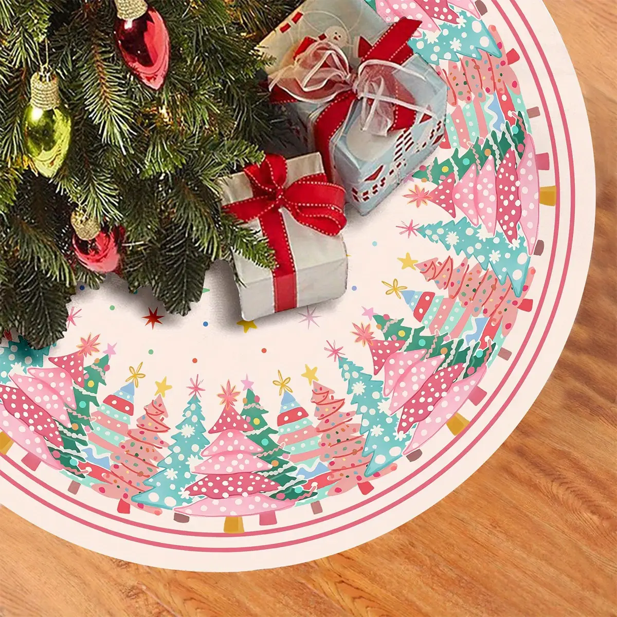 Christmas Tree Skirt Short-pile Plush Printed Base Apron