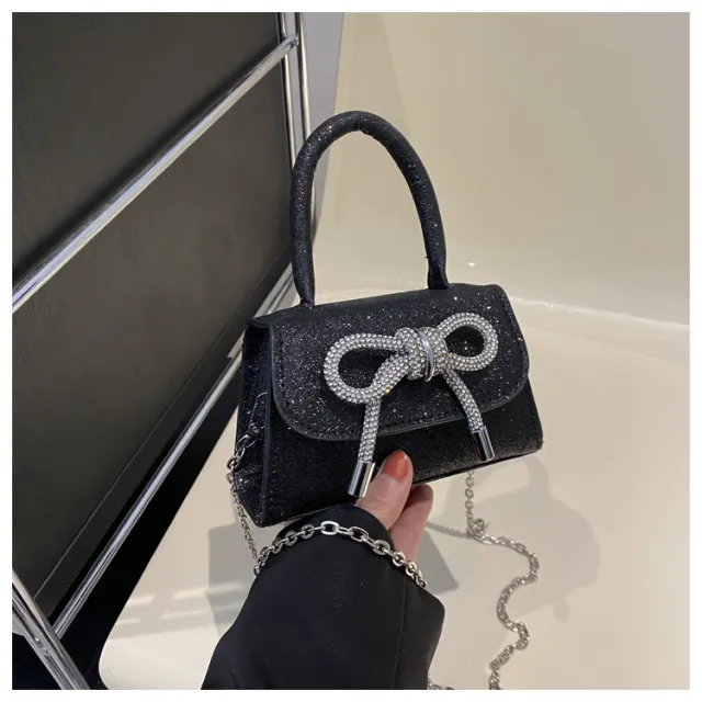 Simple Casual Bowknot New Fashion Korean Chain Personality Hand carrying Crossbody Shoulder Small Square Bag Black - Shop at LoveMi