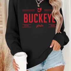 Ohio Pattern Women's Crew Neck Casual Pullover - Black - View 1