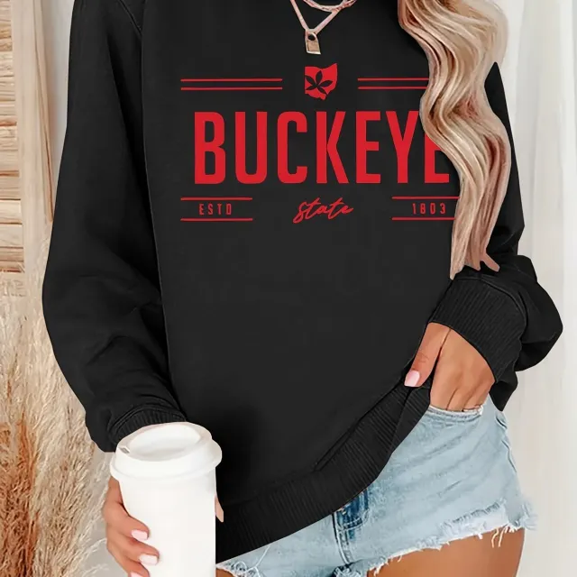 Ohio Pattern Women's Crew Neck Casual Pullover Black - Shop at LoveMi