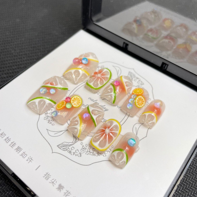 Handmade Wearable Nail Tips Summer Lime Blush