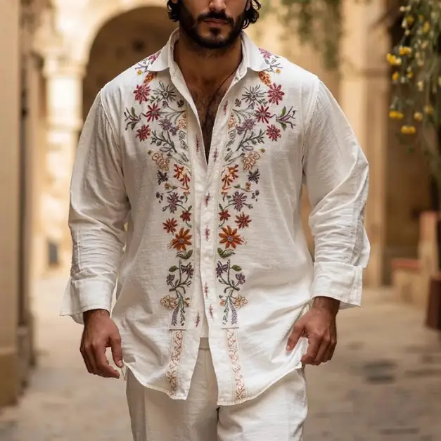 Retro Style 3D Printed Long Sleeve Summer Men