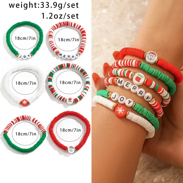European And American Christmas Letters Contrast Color Polymer Clay Beaded Suit Bracelet Suit - Shop at LoveMi