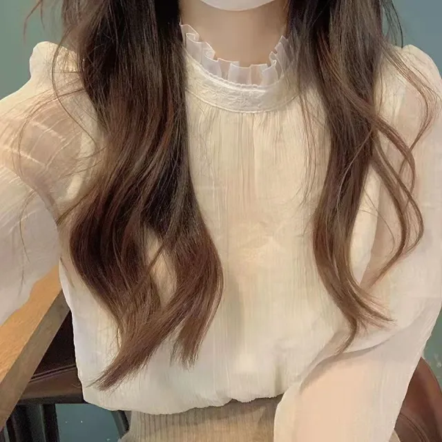 Lace Stand Collar Lace Bottoming Shirt Women's Spring And Autumn Design Sense Tan - Shop at LoveMi