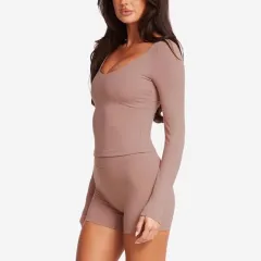 Slim Fit Slimming Sports Outerwear Bottoming Shirt Small V-neck Yoga Clothes Long Sleeve - U110 Blush Long Sleeve-M - View 1