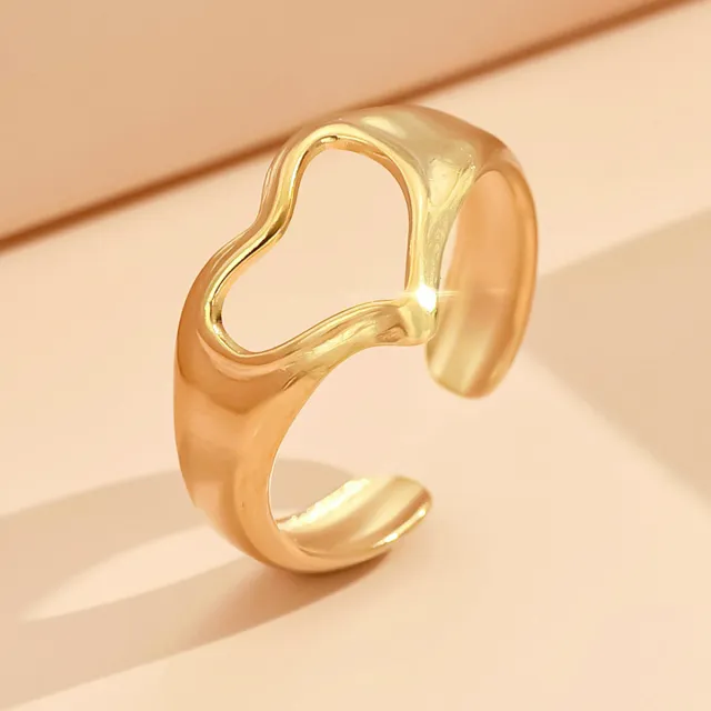 Hollow Out Heart shaped Open Ring Female Adjustable Heart shaped Stainless Steel J03172 Gold - Shop at LoveMi