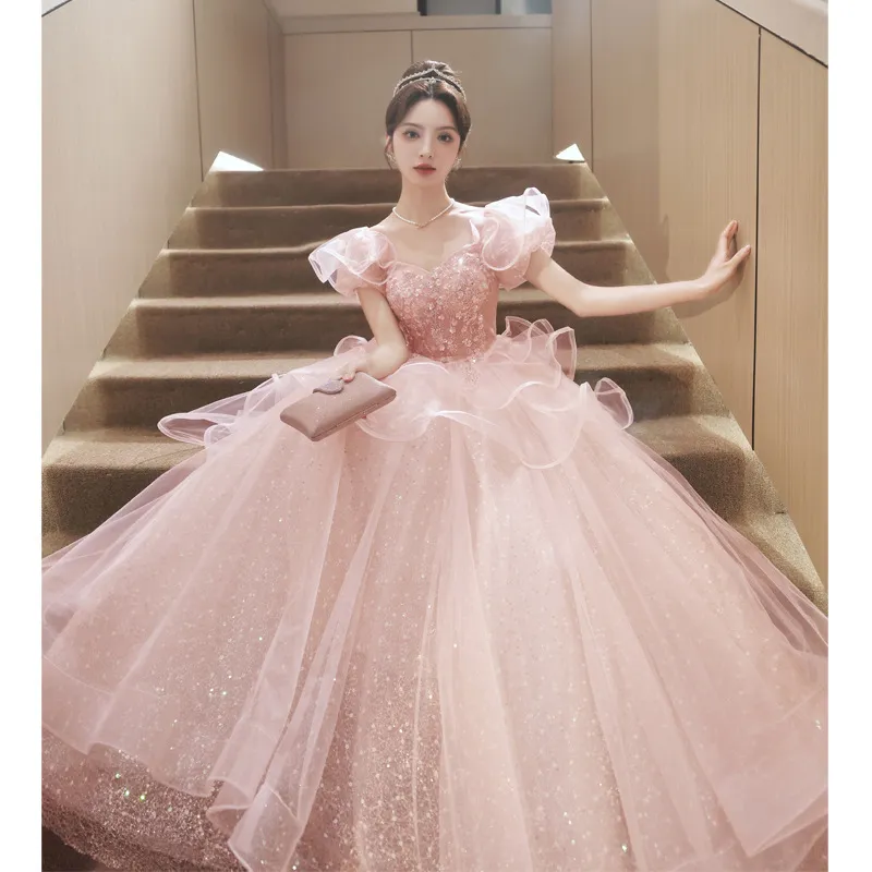 Evening Dress Women's Banquet Ceremony Exam Super Fairy Princess - Pink