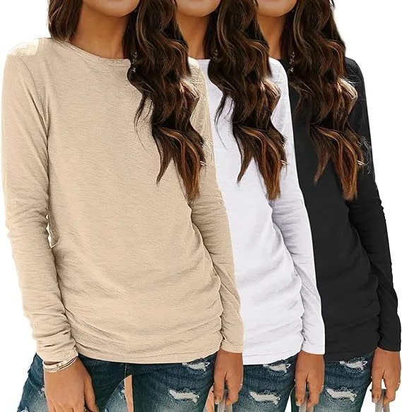 3 piece Long Sleeve Shirt Loose Autumn Top Suit Black And White Apricot - Shop at LoveMi