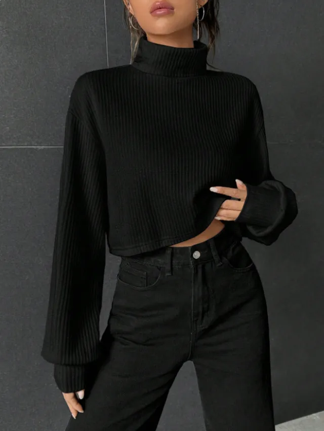 Stylish Casual Long sleeve Solid color Stand up Collar Black - Shop at LoveMi