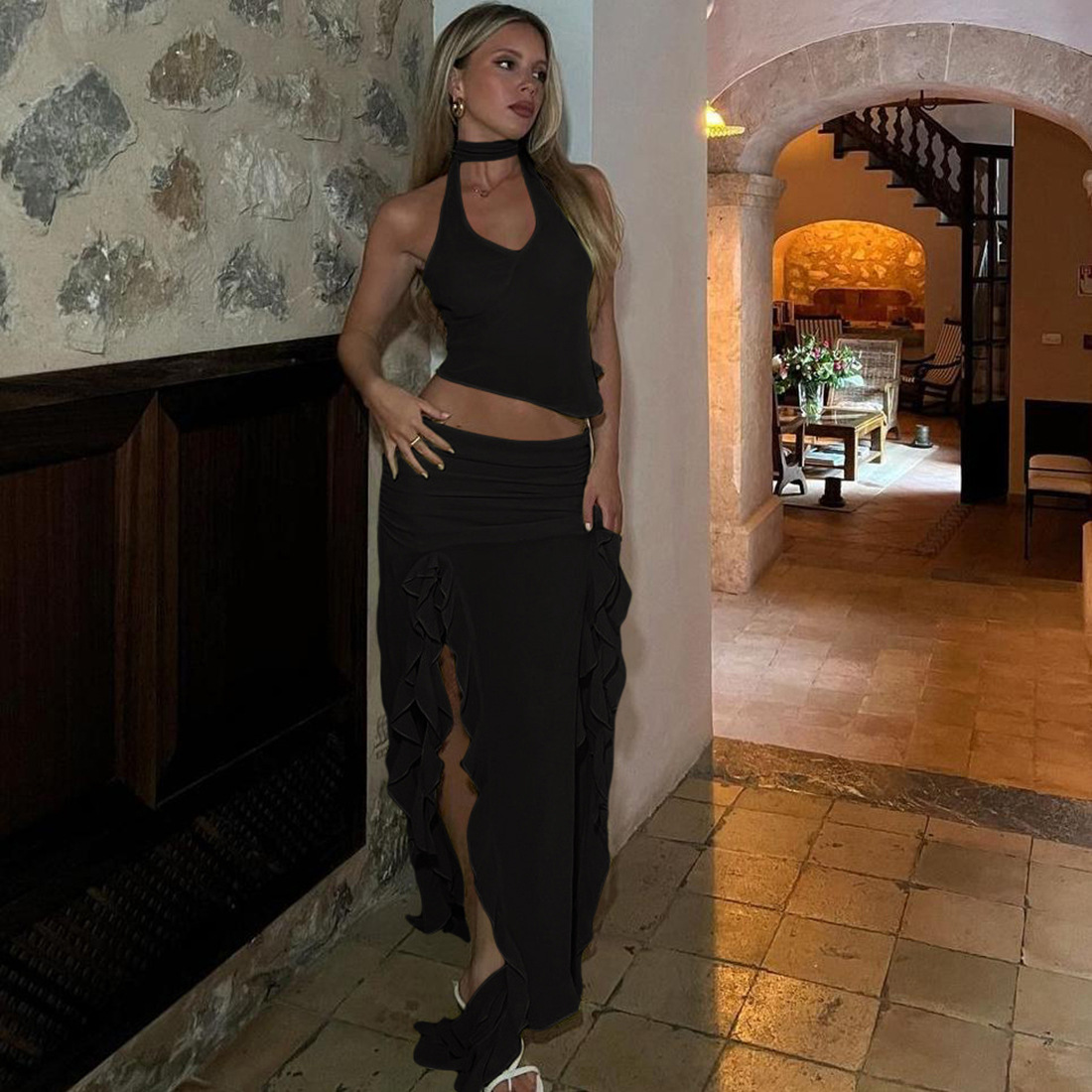 Summer Women's Cropped Vest Skirt Suit