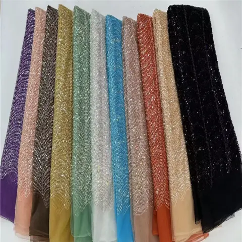 Wave Line Bead Tube Sequin Wedding Dress Lace Embroidery