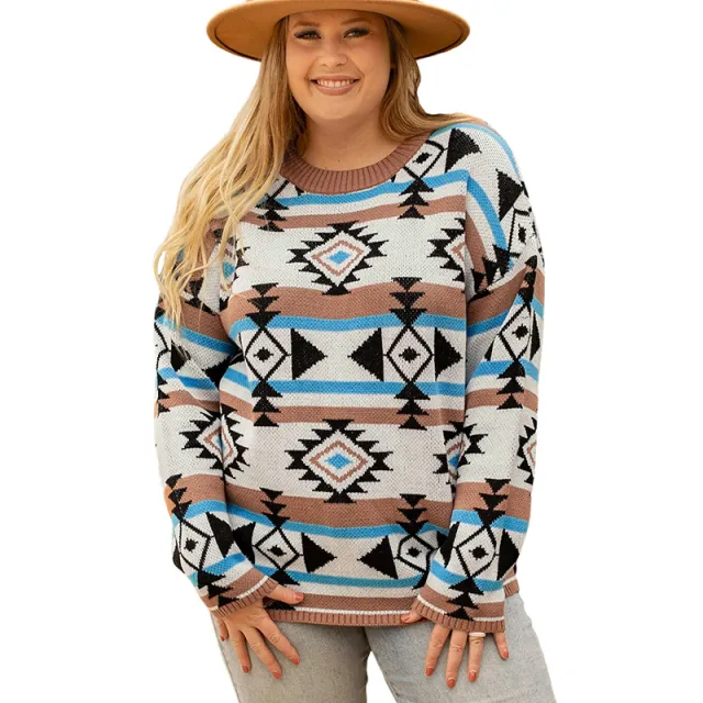 Contrast Color Sweater Cross border Foreign Trade Casual Style Pullover Color 1X - Shop at LoveMi