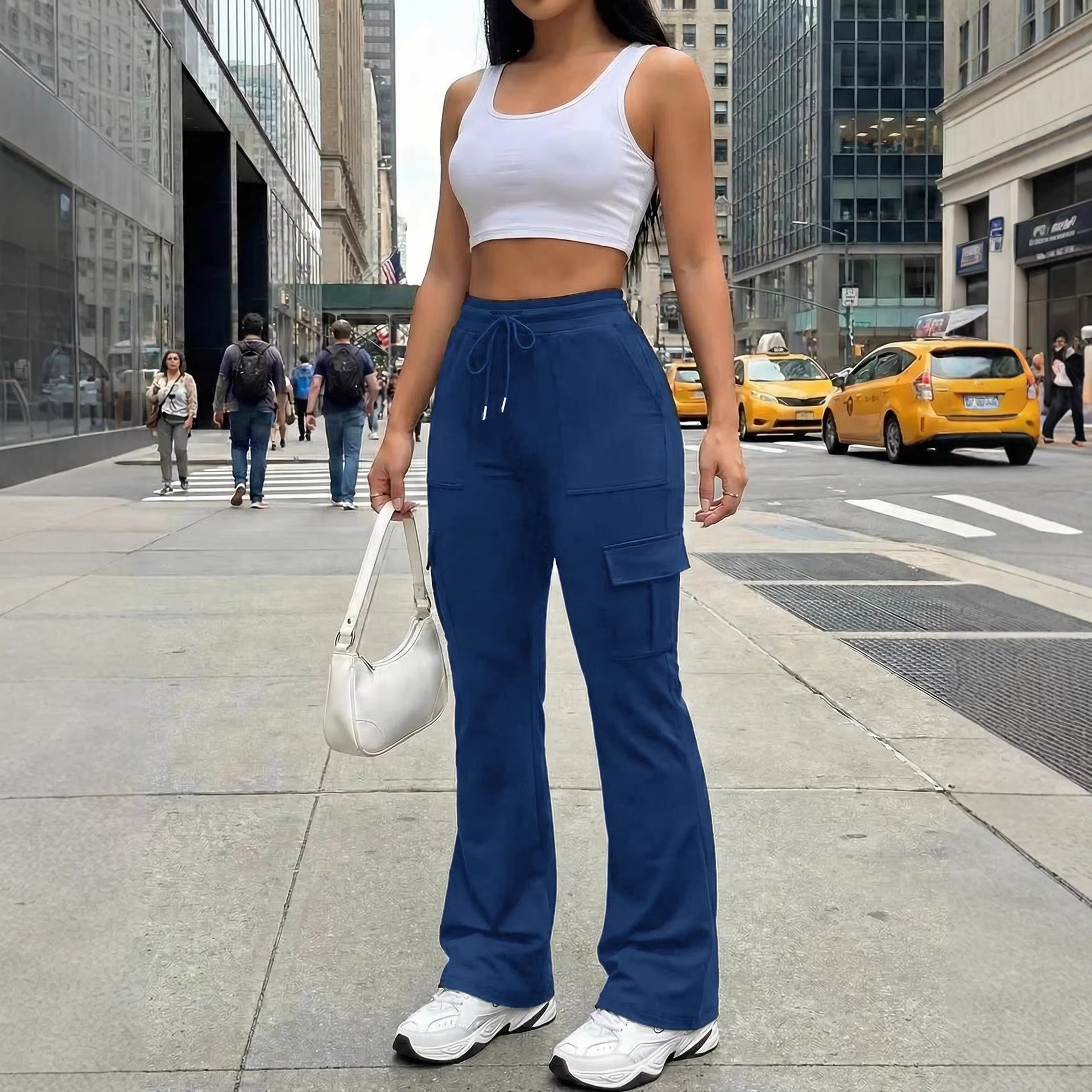 High-Waisted Flared Pants with Drawstring