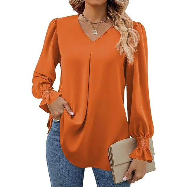 New Satin Shirt With Flared Long Sleeves Orange - Shop at LoveMi