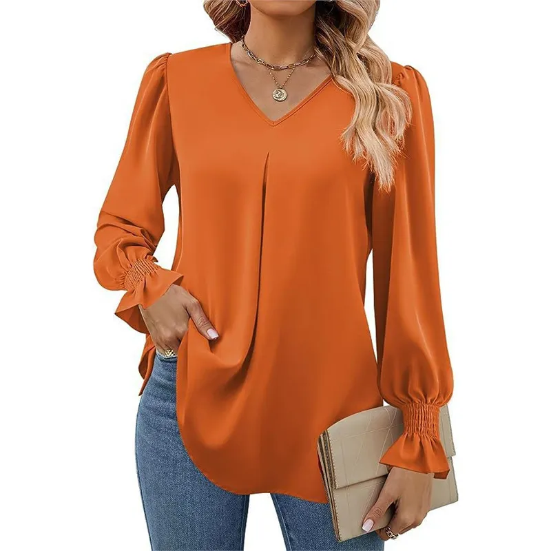 New Satin Shirt With Flared Long Sleeves - Orange