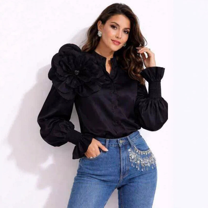 Lantern-sleeve Loose-fitting Versatile Blouse For Women