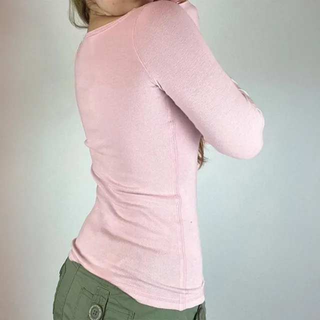 Versatile Button down Long sleeve Base T shirt For Women Pink - Shop at LoveMi