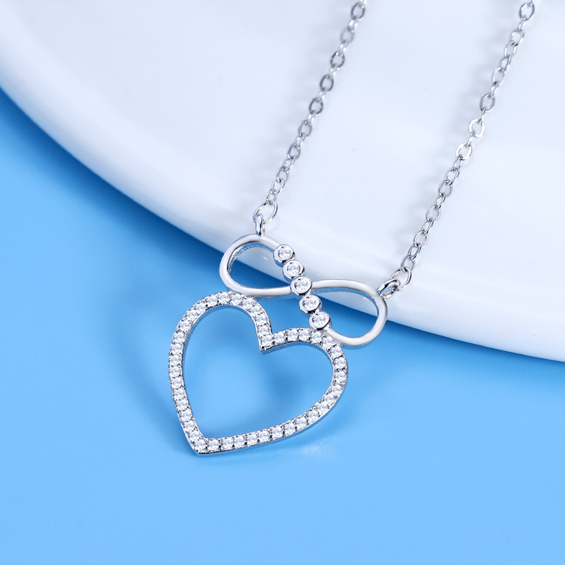 Heart-shaped Bow Zircon Pendant Clavicle Chain Jewelry Necklace