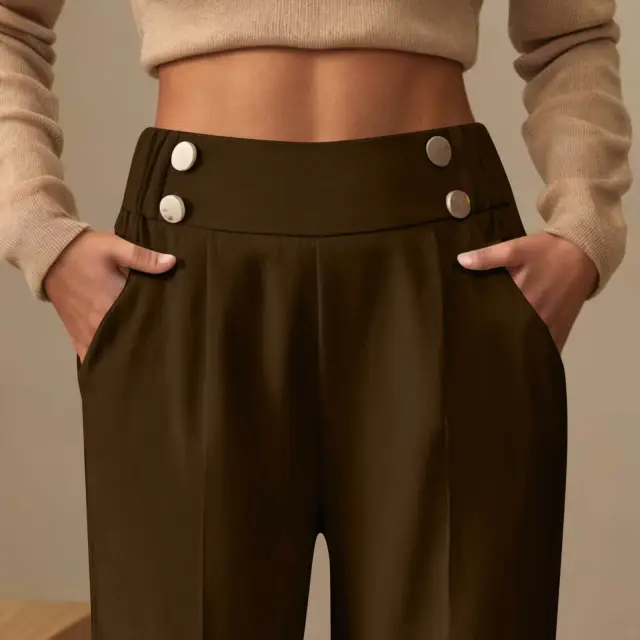 Draping Mop Casual Pants High Waist Brown - Shop at LoveMi