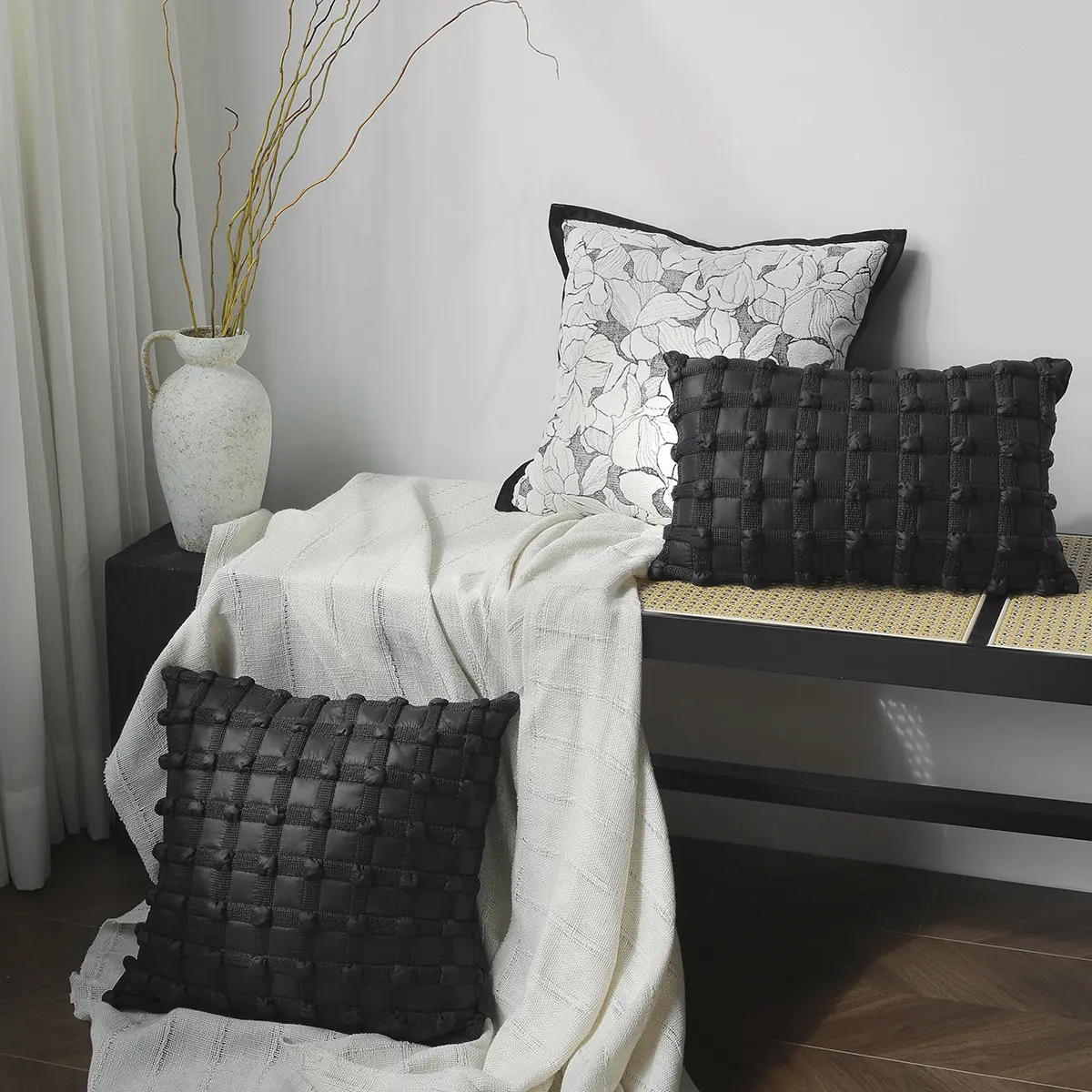 Wabi-sabi-style Black-and-white Sofa With A Light French-inspired