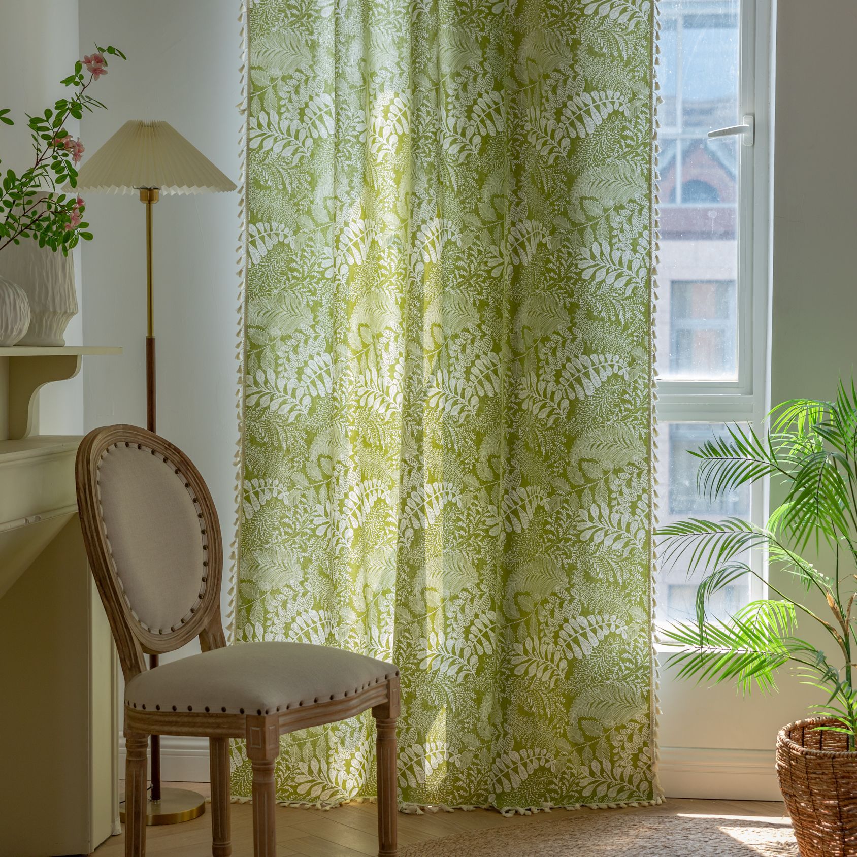 Green Leaf Pattern Curtains
