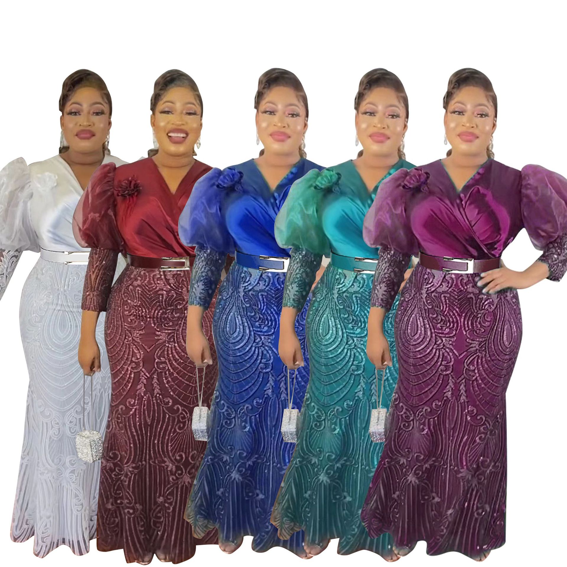 Polyester 3/4-Sleeve Long Evening Dress, picture 5 of 9