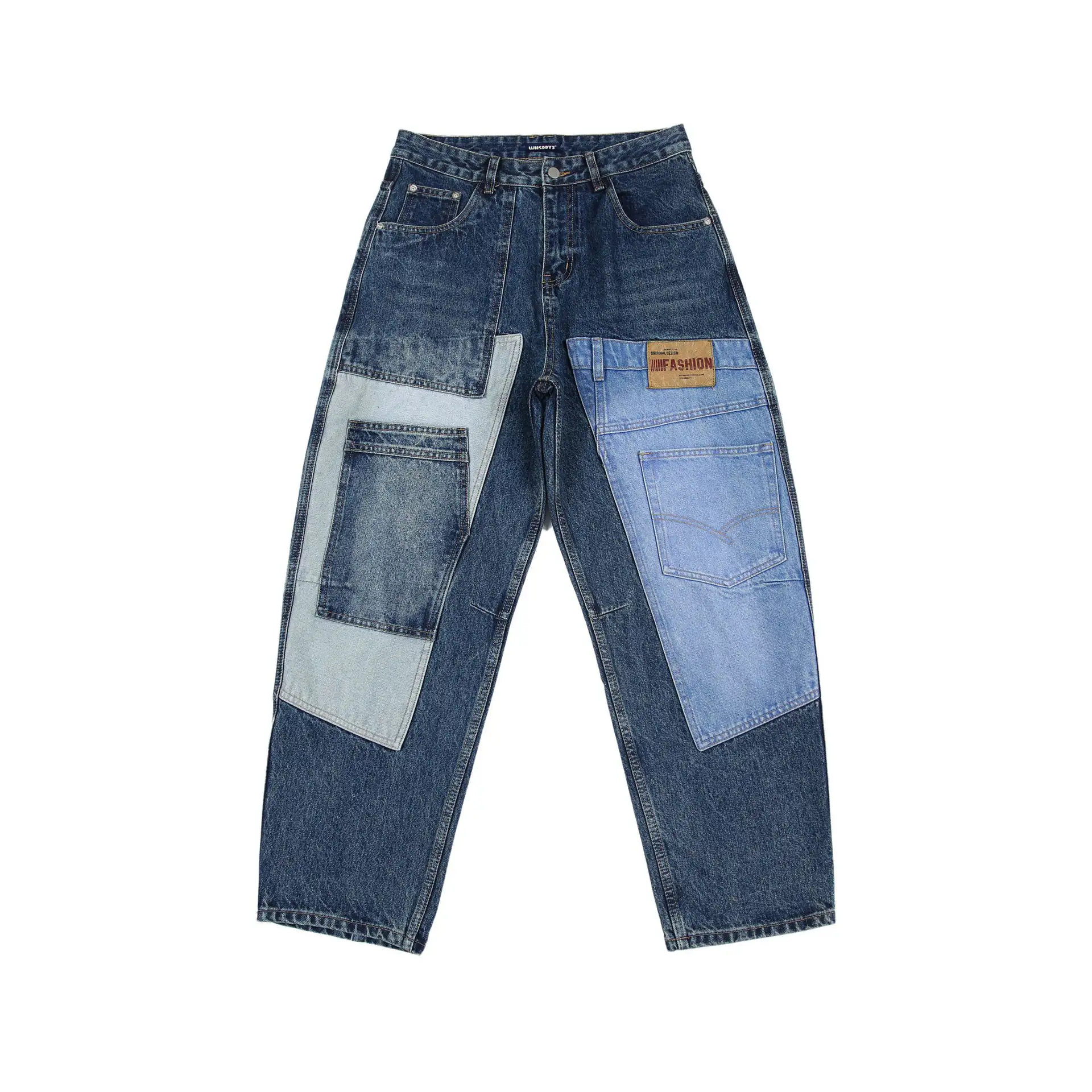 Retro Washed Heavy Ounce Deconstruction Patchwork Jeans