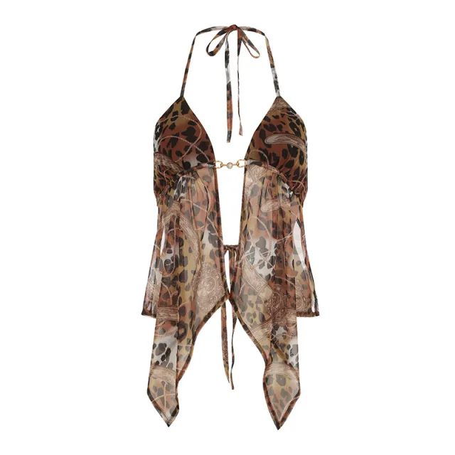 European And American Leopard Print Mesh Camisole Top Leopard - Shop at LoveMi