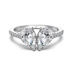 S925 Sterling Silver Ring Women's Double Water Drop Design - Platinum - View 1