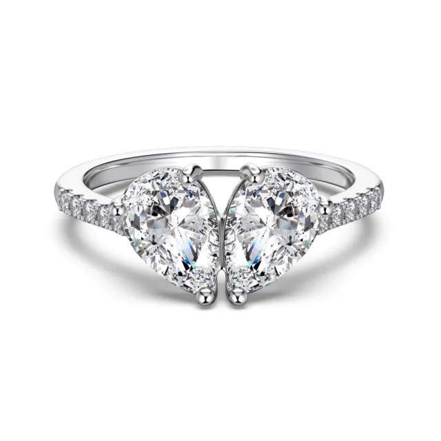 S925 Sterling Silver Ring Women's Double Water Drop Design Platinum - Shop at LoveMi