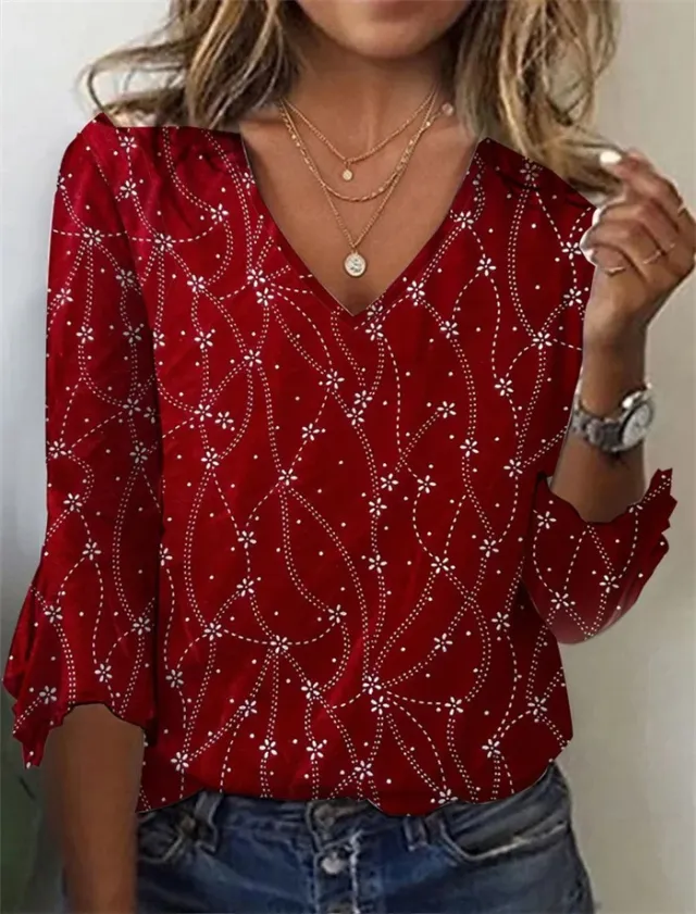Elegant Style Bell Sleeve V neck Knitted Women's Blouse Wine - Shop at LoveMi